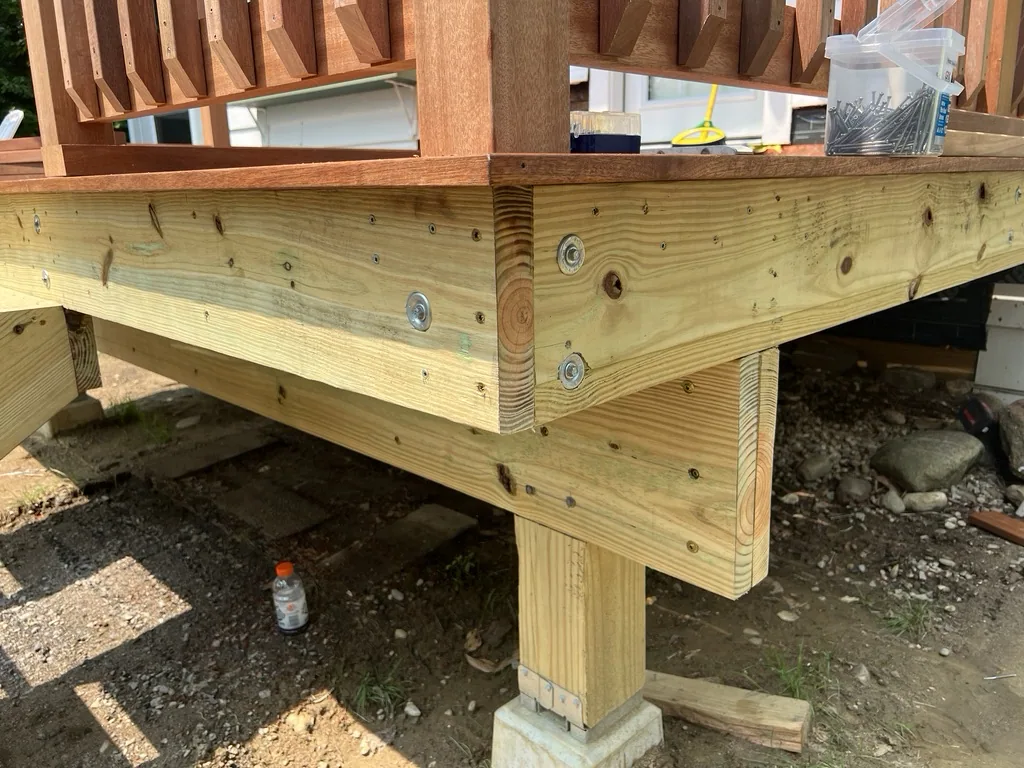 Under-deck framing detail showing posts and beams