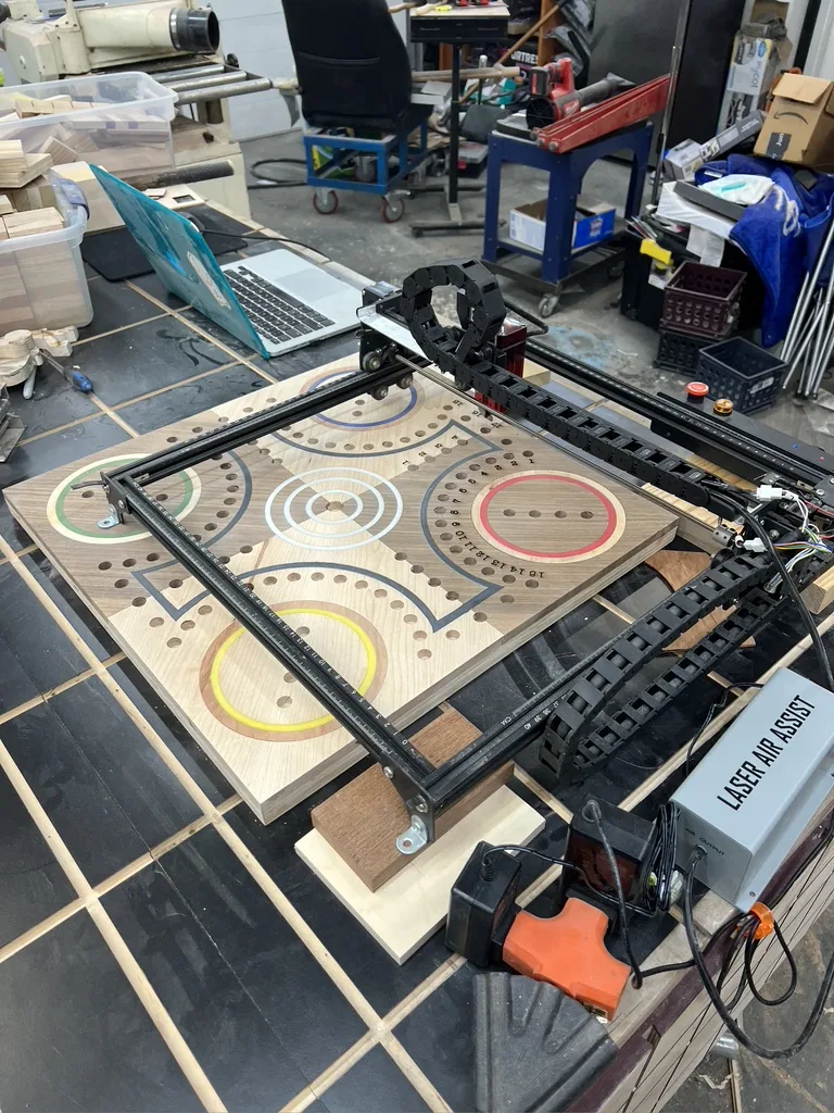 Colored epoxy filling the carved tracks